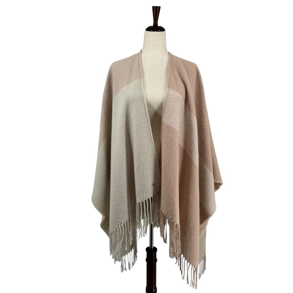 Soia and Kyo Color Block Fringe Wrap Sweater One Size Travel Neutral